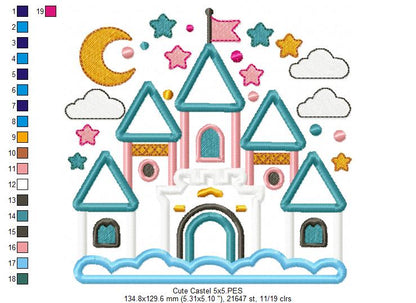 Princess Castle - Applique - Machine Embroidery Design
