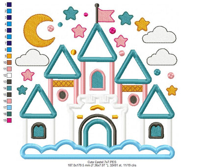 Princess Castle - Applique - Machine Embroidery Design