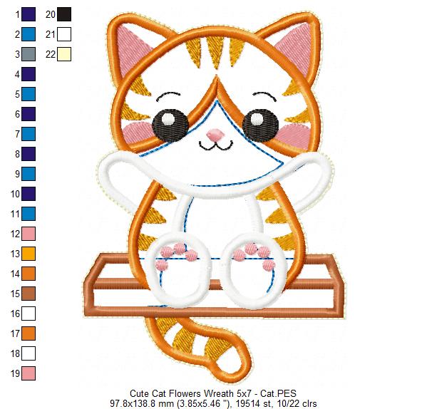 Cat Floral Wreath - ITH Project - Machine Embroidery Design