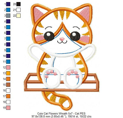 Cat Floral Wreath - ITH Project - Machine Embroidery Design