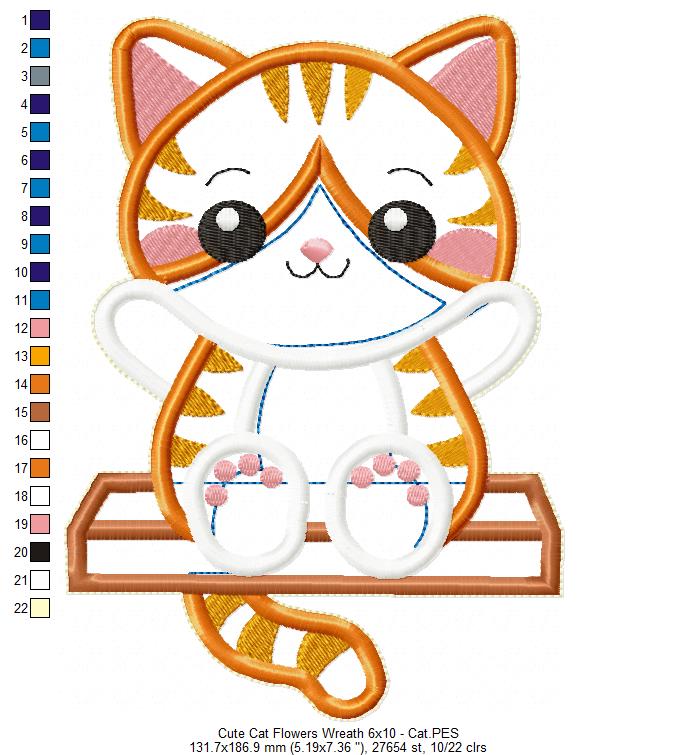 Cat Floral Wreath - ITH Project - Machine Embroidery Design