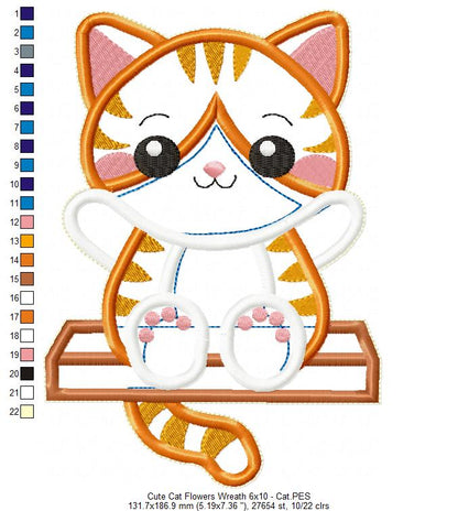 Cat Floral Wreath - ITH Project - Machine Embroidery Design