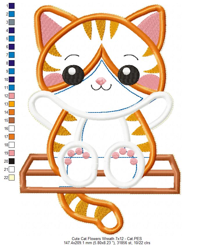 Cat Floral Wreath - ITH Project - Machine Embroidery Design