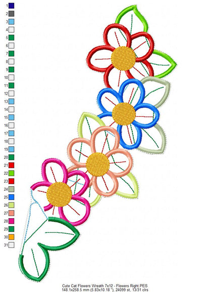 Cat Floral Wreath - ITH Project - Machine Embroidery Design