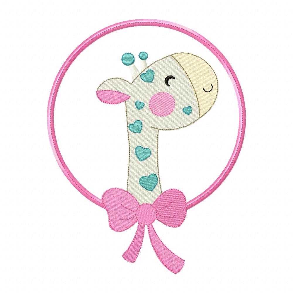Sweet Giraffe Bow Frame – Appliqué & Fill Stitch – Machine Embroidery Design