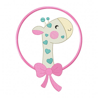 Sweet Giraffe Bow Frame – Appliqué & Fill Stitch – Machine Embroidery Design