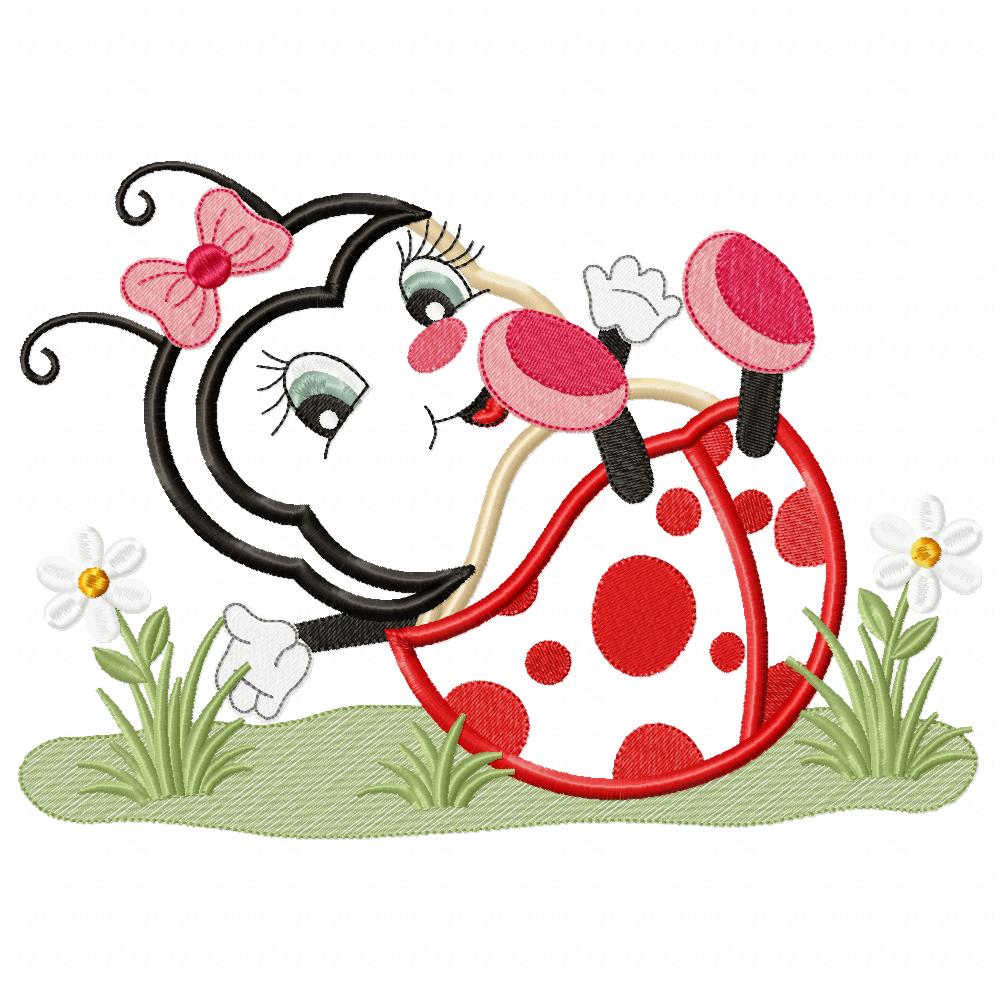 Cute Ladybug - Applique - Machine Embroidery Design