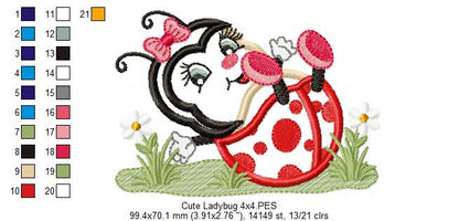 Cute Ladybug - Applique - Machine Embroidery Design