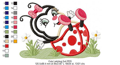 Cute Ladybug - Applique - Machine Embroidery Design