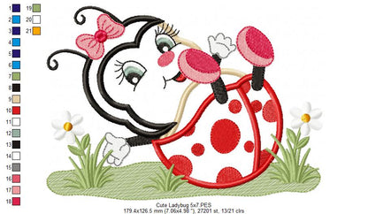 Cute Ladybug - Applique - Machine Embroidery Design