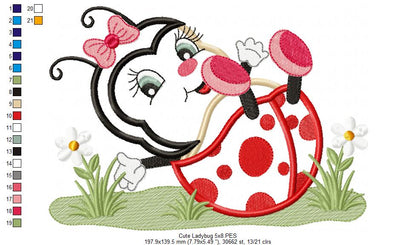 Cute Ladybug - Applique - Machine Embroidery Design