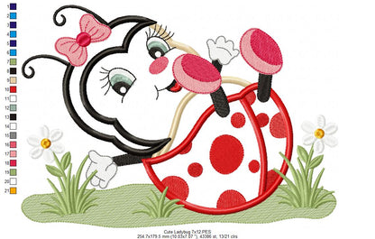 Cute Ladybug - Applique - Machine Embroidery Design