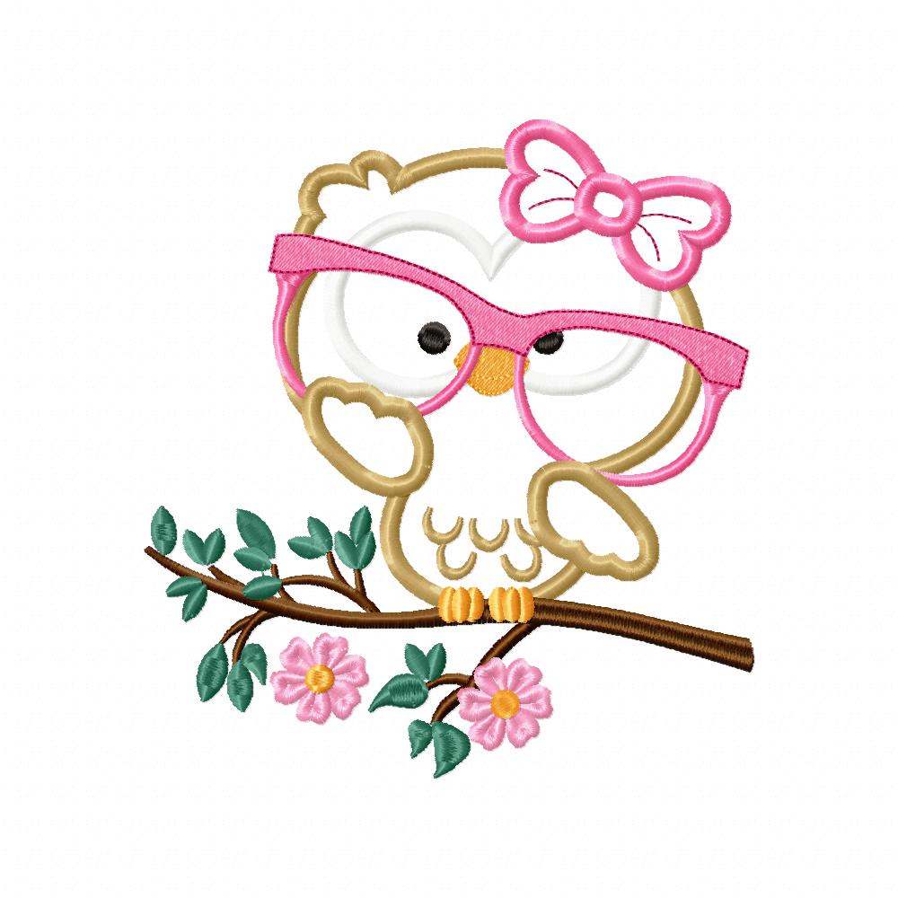 Owl Girl with Glasses - Applique - Machine Embroidery Design