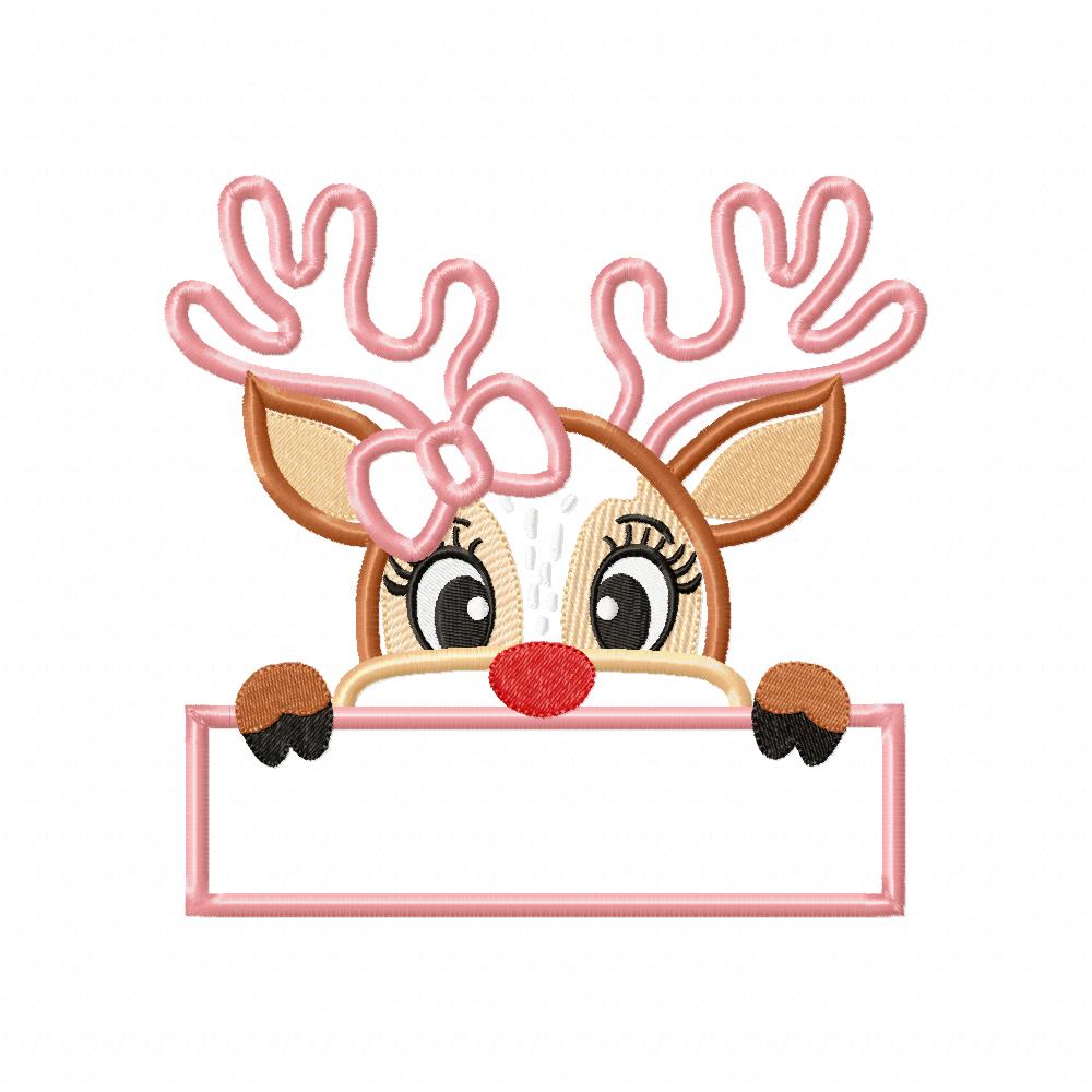 Cute Christmas Reindeer Girl - Applique - Machine Embroidery Design