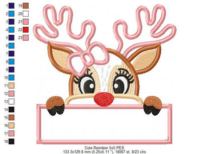 Cute Christmas Reindeer Girl - Applique - Machine Embroidery Design