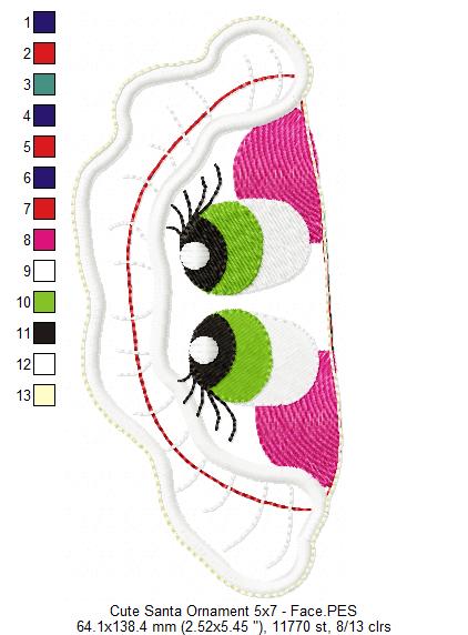 Cute Santa Ornament - ITH Project - Machine Embroidery Design