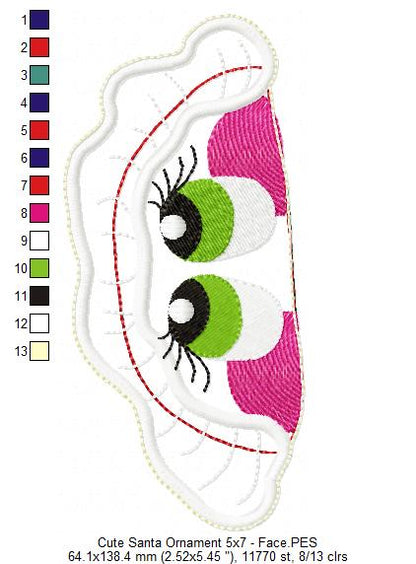 Cute Santa Ornament - ITH Project - Machine Embroidery Design