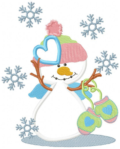 ❄️ Snowman with Mittens ❄️ – Applique - Machine Embroidery Design