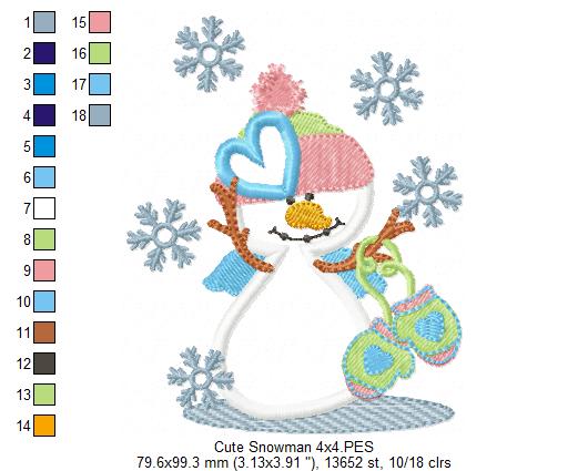 ❄️ Snowman with Mittens ❄️ – Applique - Machine Embroidery Design