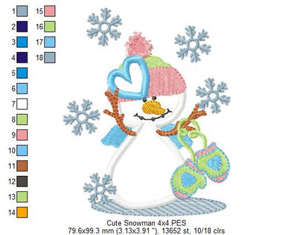 ❄️ Snowman with Mittens ❄️ – Applique - Machine Embroidery Design