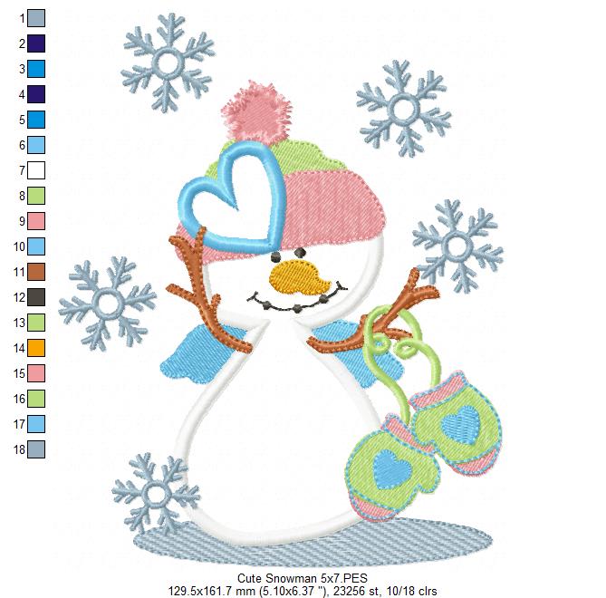 ❄️ Snowman with Mittens ❄️ – Applique - Machine Embroidery Design
