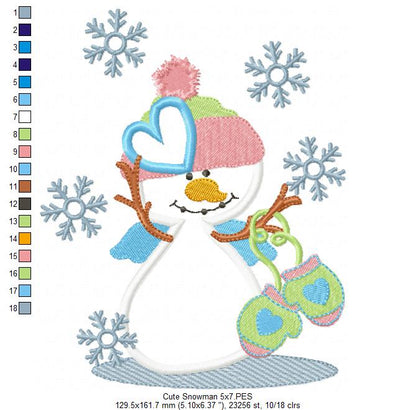 ❄️ Snowman with Mittens ❄️ – Applique - Machine Embroidery Design
