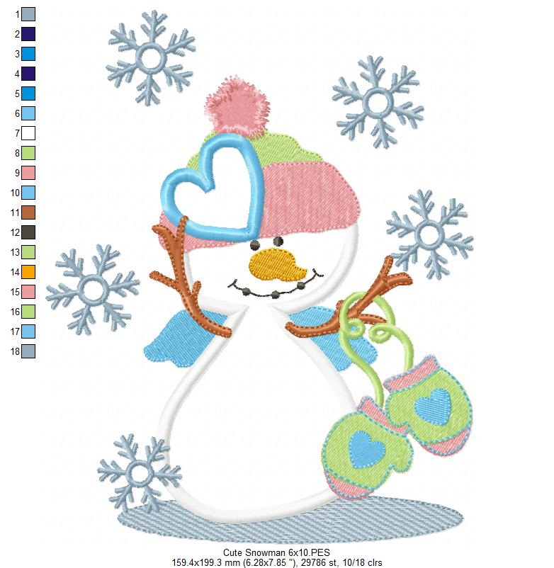 ❄️ Snowman with Mittens ❄️ – Applique - Machine Embroidery Design