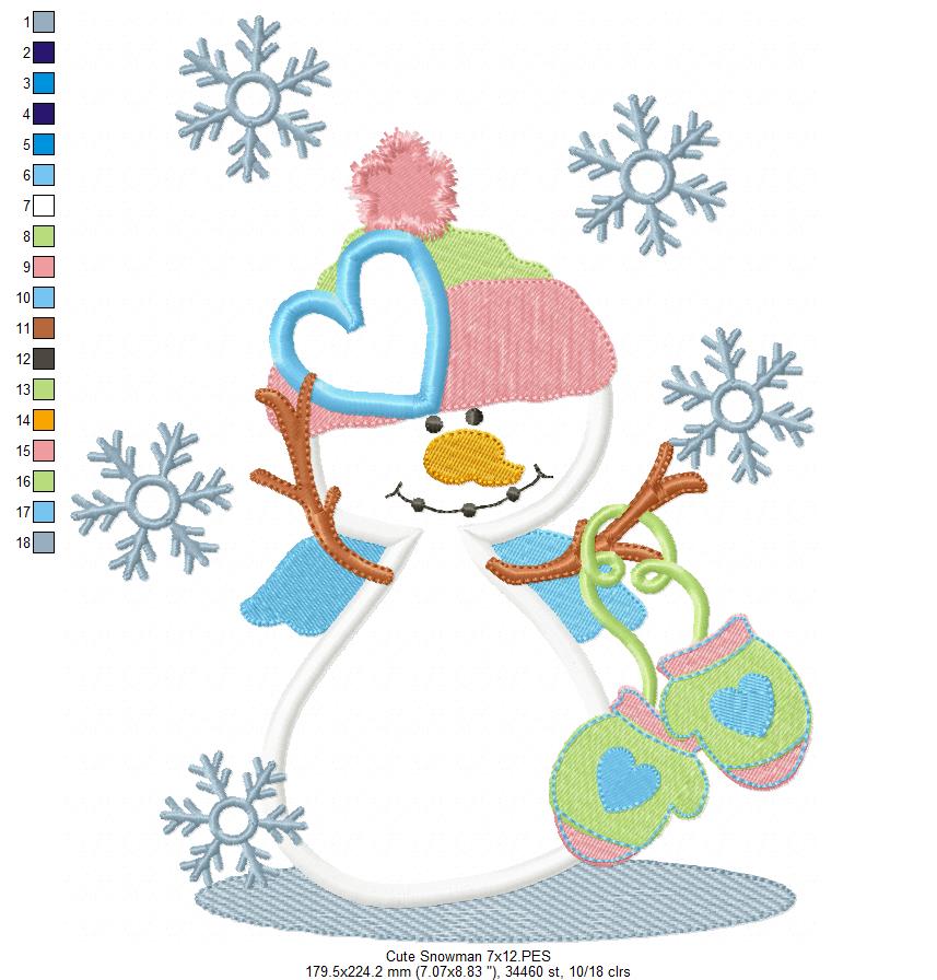 ❄️ Snowman with Mittens ❄️ – Applique - Machine Embroidery Design