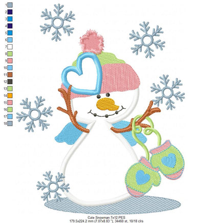 ❄️ Snowman with Mittens ❄️ – Applique - Machine Embroidery Design
