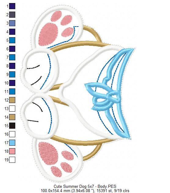 Summer Dog Ornament - ITH Project - Machine Embroidery Design