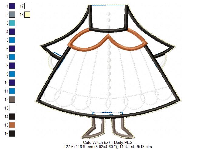 Cute Witch Ornament - ITH Project - Machine Embroidery Design