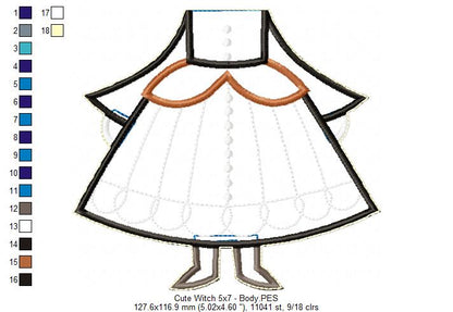 Cute Witch Ornament - ITH Project - Machine Embroidery Design