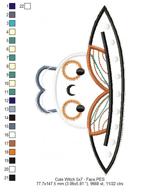 Cute Witch Ornament - ITH Project - Machine Embroidery Design