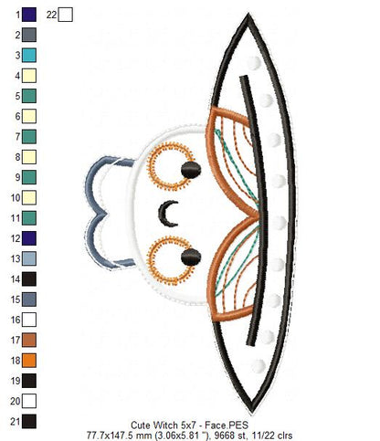 Cute Witch Ornament - ITH Project - Machine Embroidery Design