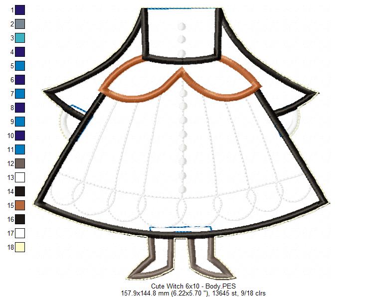 Cute Witch Ornament - ITH Project - Machine Embroidery Design