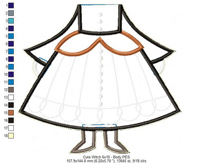 Cute Witch Ornament - ITH Project - Machine Embroidery Design