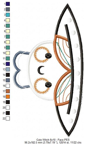Cute Witch Ornament - ITH Project - Machine Embroidery Design