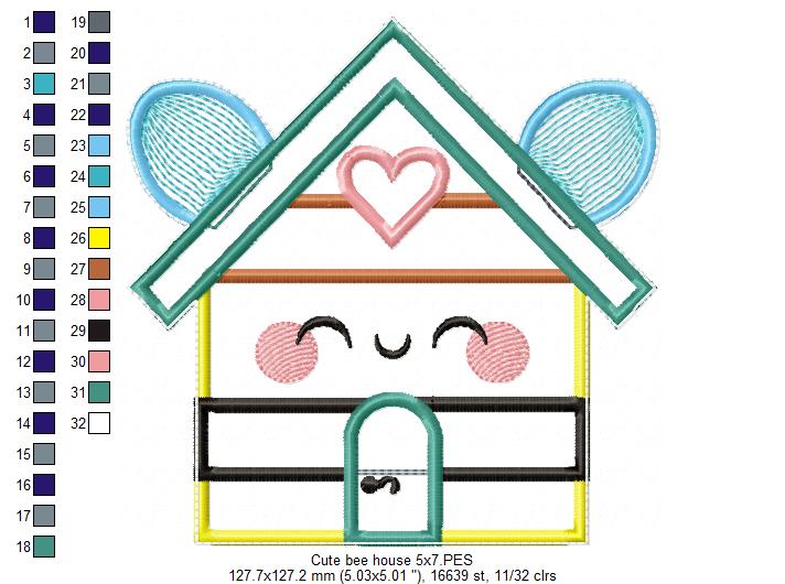 Cute Bee House Ornament - ITH Project - Machine Embroidery Design