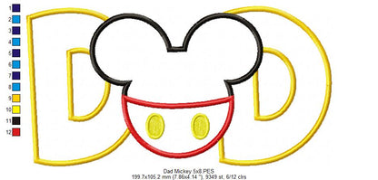 Mouse Ears Boy Dad - Applique Embroidery