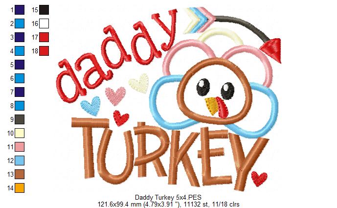 Thanksgiving Daddy Turkey - Applique Embroidery