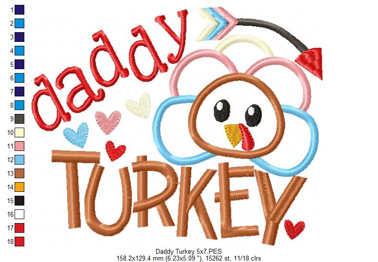 Thanksgiving Daddy Turkey - Applique Embroidery