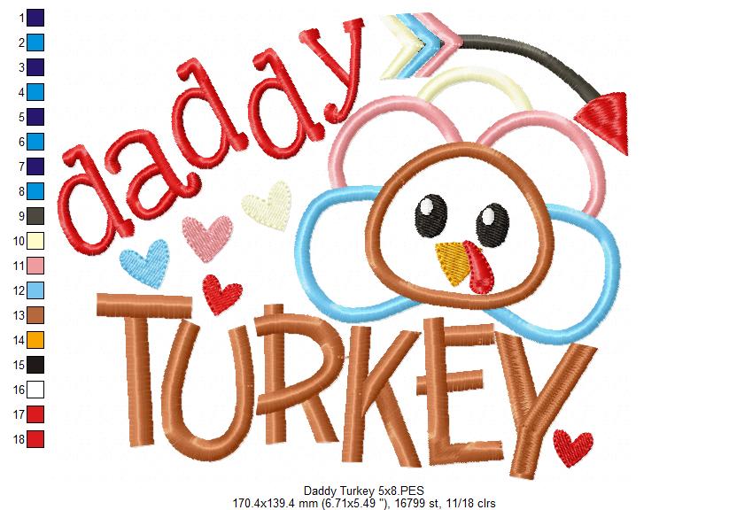 Thanksgiving Daddy Turkey - Applique Embroidery