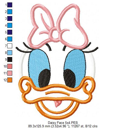Daisy Face - Applique - Machine Embroidery Design