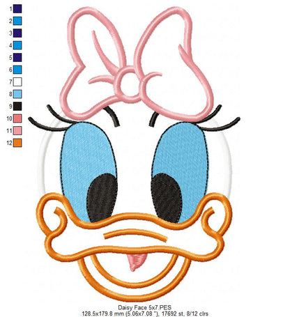 Daisy Face - Applique - Machine Embroidery Design