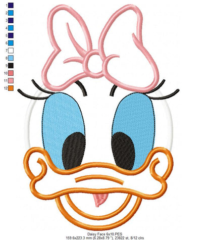 Daisy Face - Applique - Machine Embroidery Design