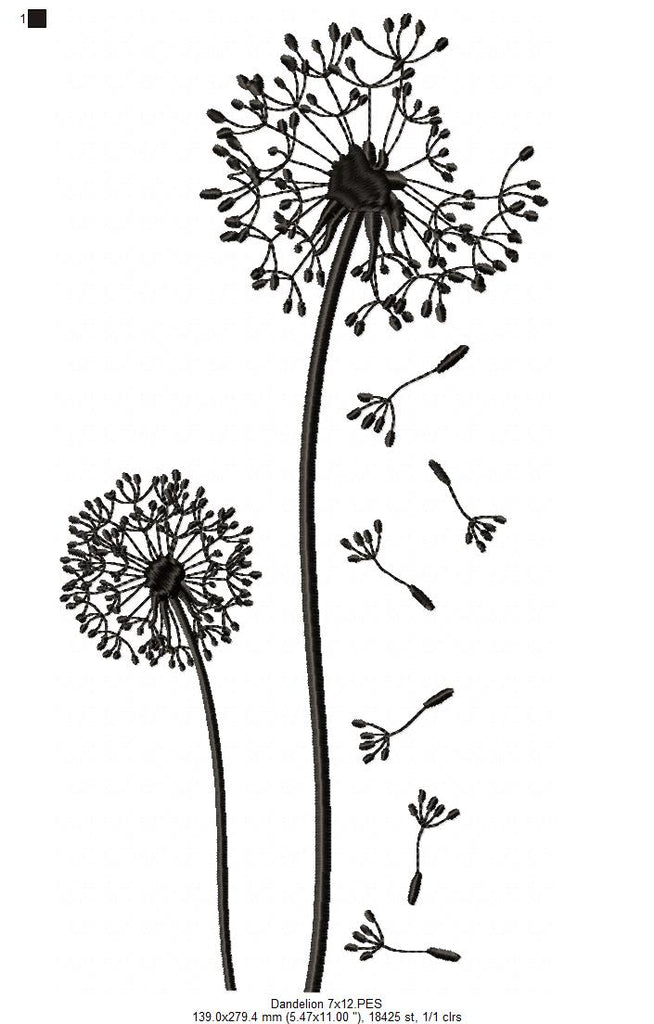 Dandelion Flying - Fill Stitch - Machine Embroidery Design