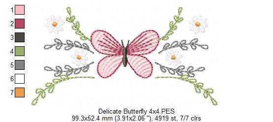 Delicate Butterfly and Flowers - Fill Stitch