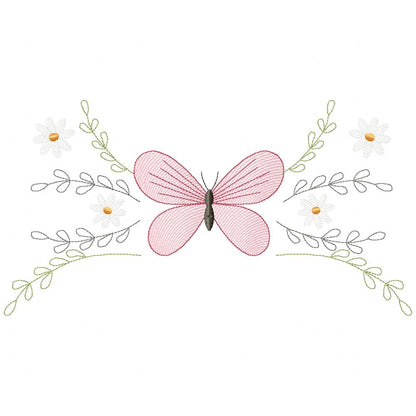 Delicate Butterfly and Flowers - Fill Stitch - Machine Embroidery Design