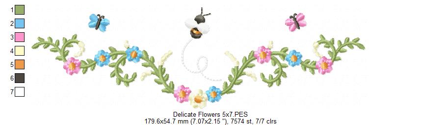 Delicate Flowers Branch, Butterflies and Bee - Fill Stitch