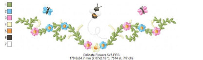 Delicate Flowers Branch, Butterflies and Bee - Fill Stitch